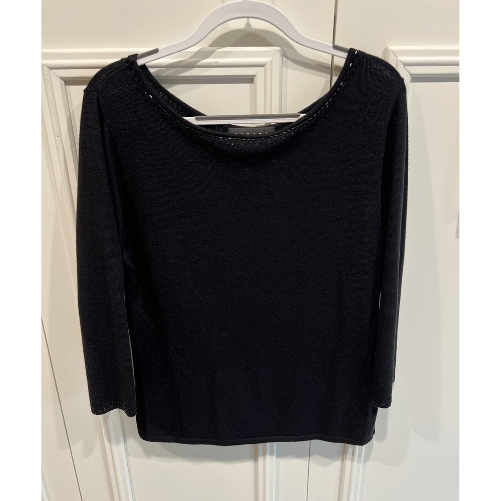 Vintage 90s Y2K Black Beaded Silk Cashmere Pullover Sweater Luxury Minimalist
